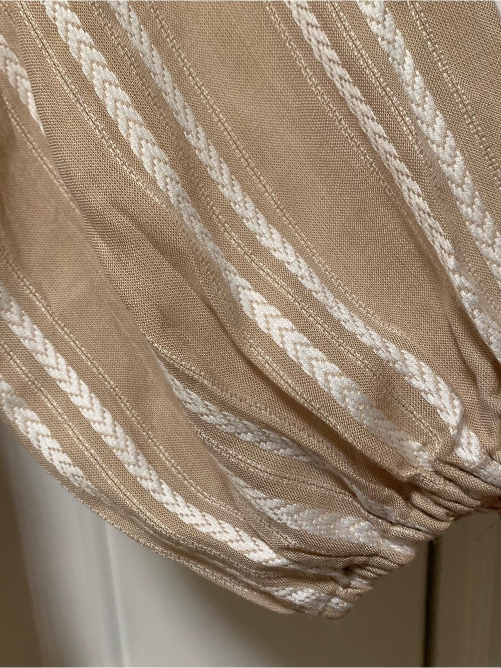 Striped Tassel Tie Beige Tunic Blouse - Picture 7 of 7